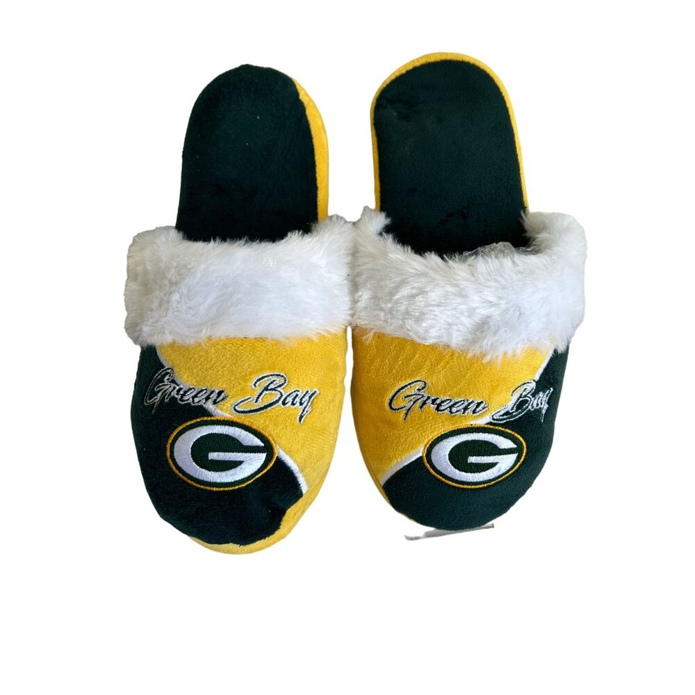 Green Bay Packers Womens XL Slippers Fuzzy Lined Cozy Indoor Footwear NFL Team